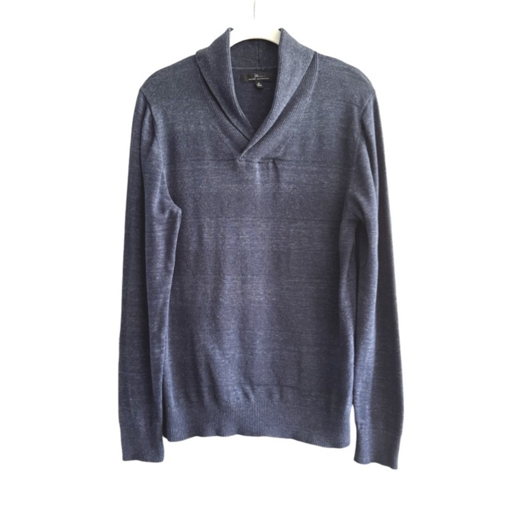 Marc Anthony Shawl Collar Sweater 100% Cotton V-neck Pullover Blue Size M